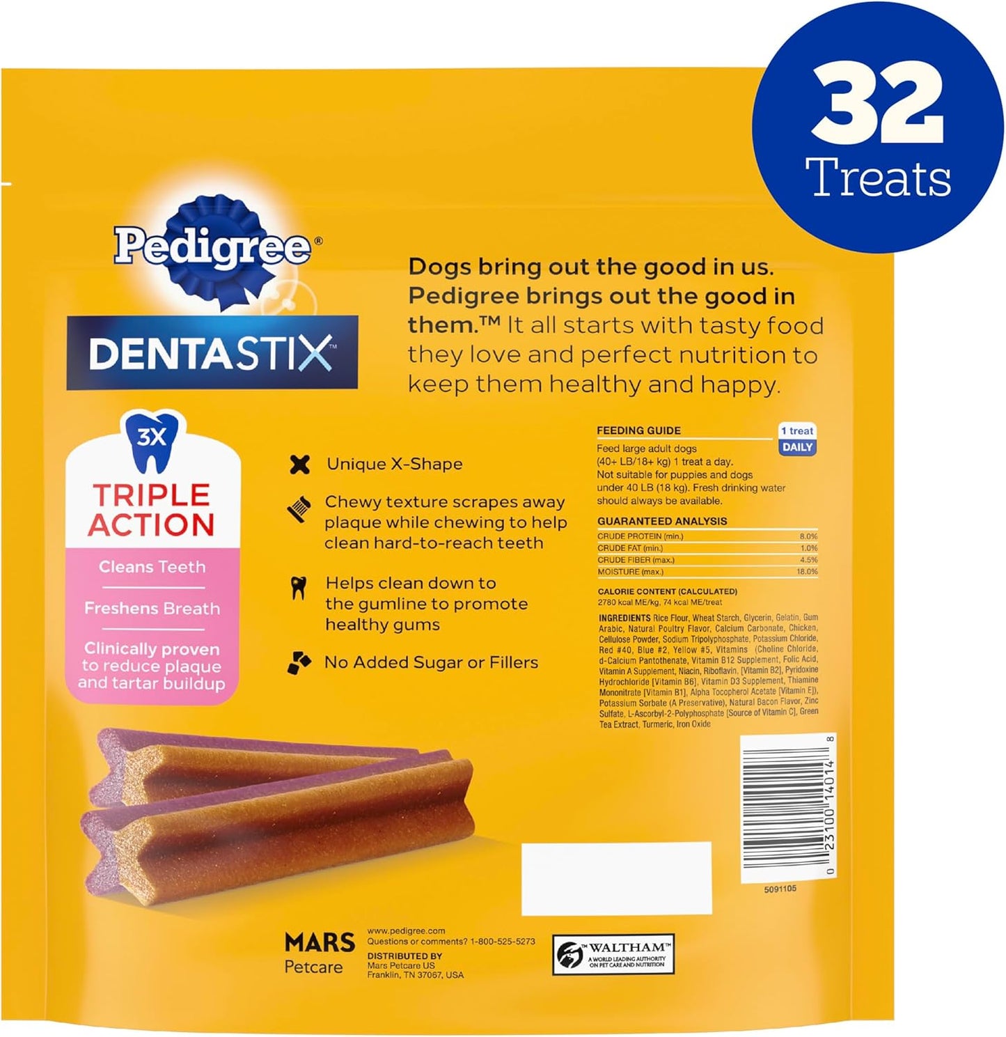 Dentastix Dual Flavor Large Breed Dog Treats, Bacon & Chicken, 1.47 Lb. Bag (32 Treats)