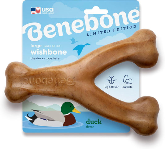 Wishbone Durable Dog Chew Toy for Aggressive Chewers, Duck, Made in USA, Large
