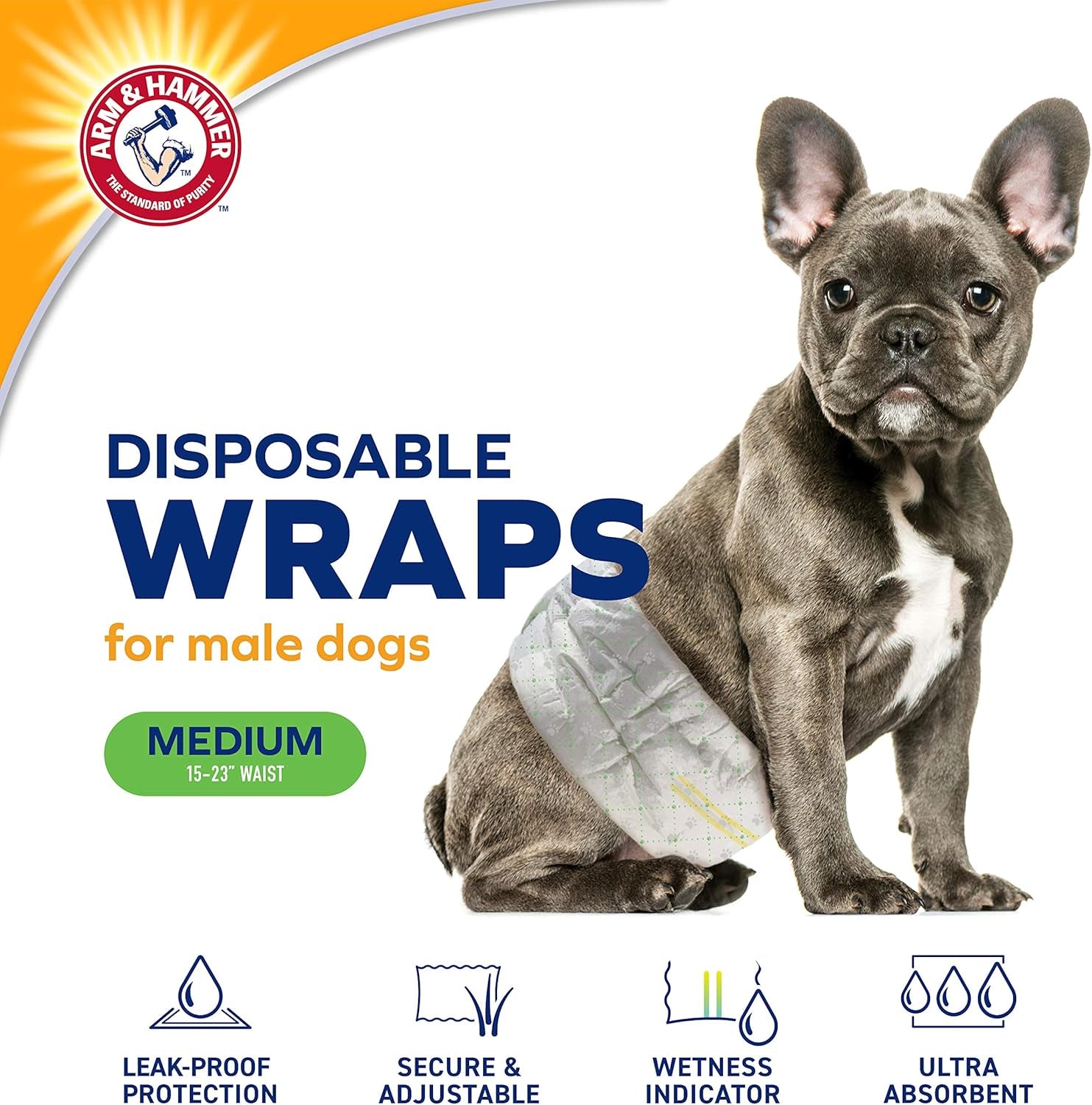 for Pets Male Dog Wraps, Medium 12 Ct | Ultra-Absorbent, Adjustable Male Dog Diapers with Leak-Proof Protection & Wetness Indicator |  Baking Soda Enhanced for Odor Control