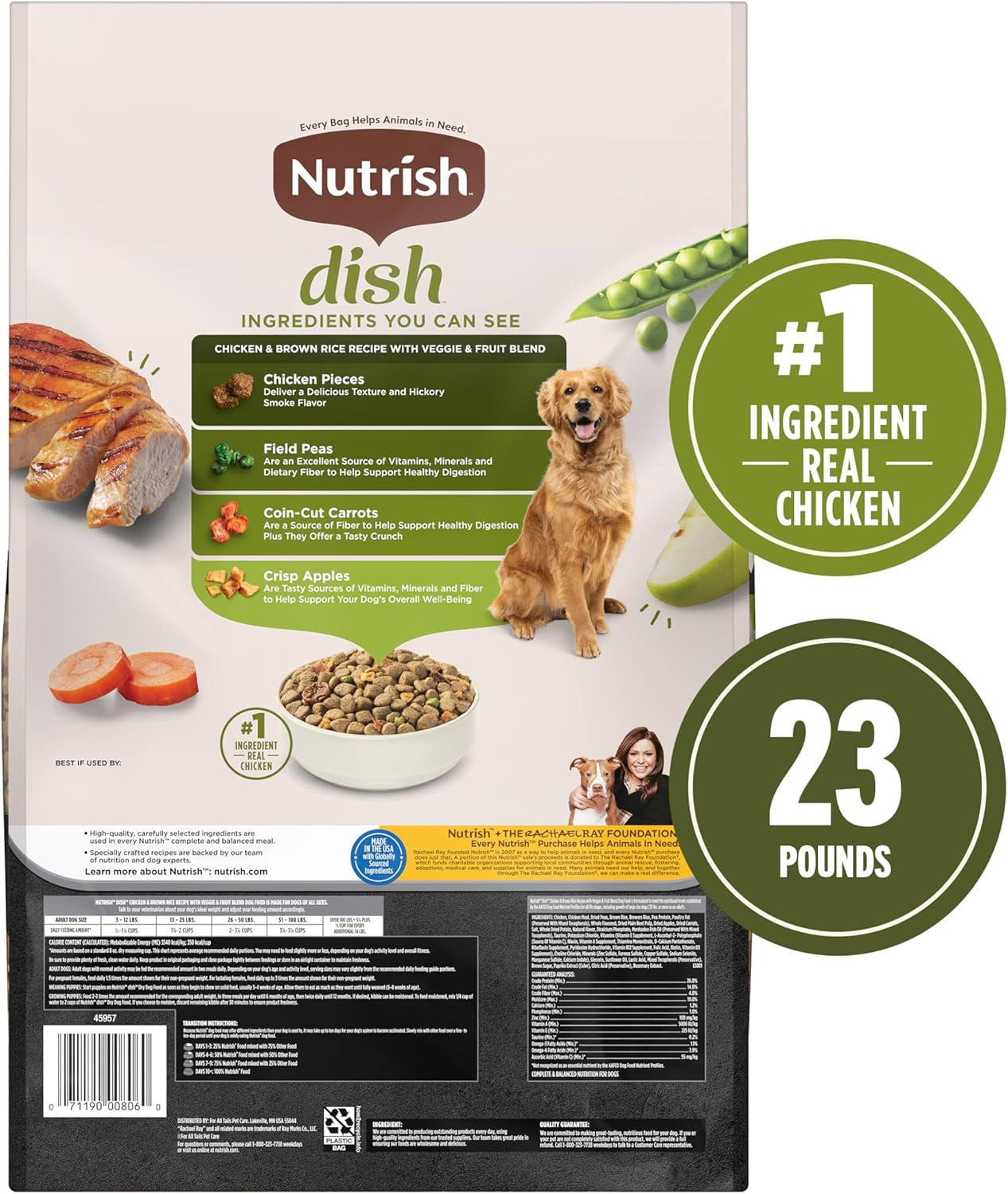 Dish Premium Dry Dog Food, Chicken & Brown Rice Recipe with Veggies & Fruit, 23 Pounds