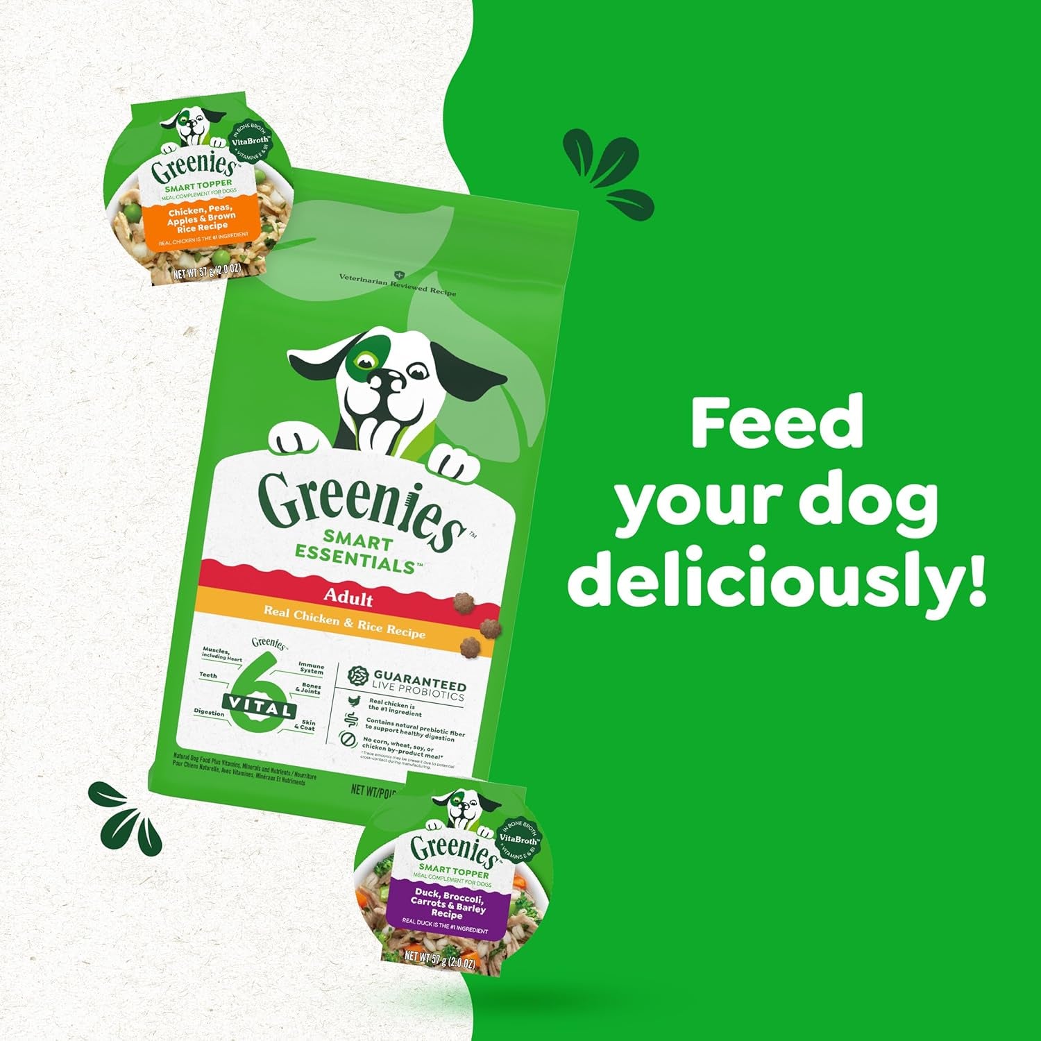 Smart Topper High Protein Wet Mix-In for Dogs, Chicken, Peas, Apples, and Brown Rice Recipe & Duck, Broccoli, Carrots and Barley Recipe Variety Pack with Whole Grains, 8 Trays of 2Oz.