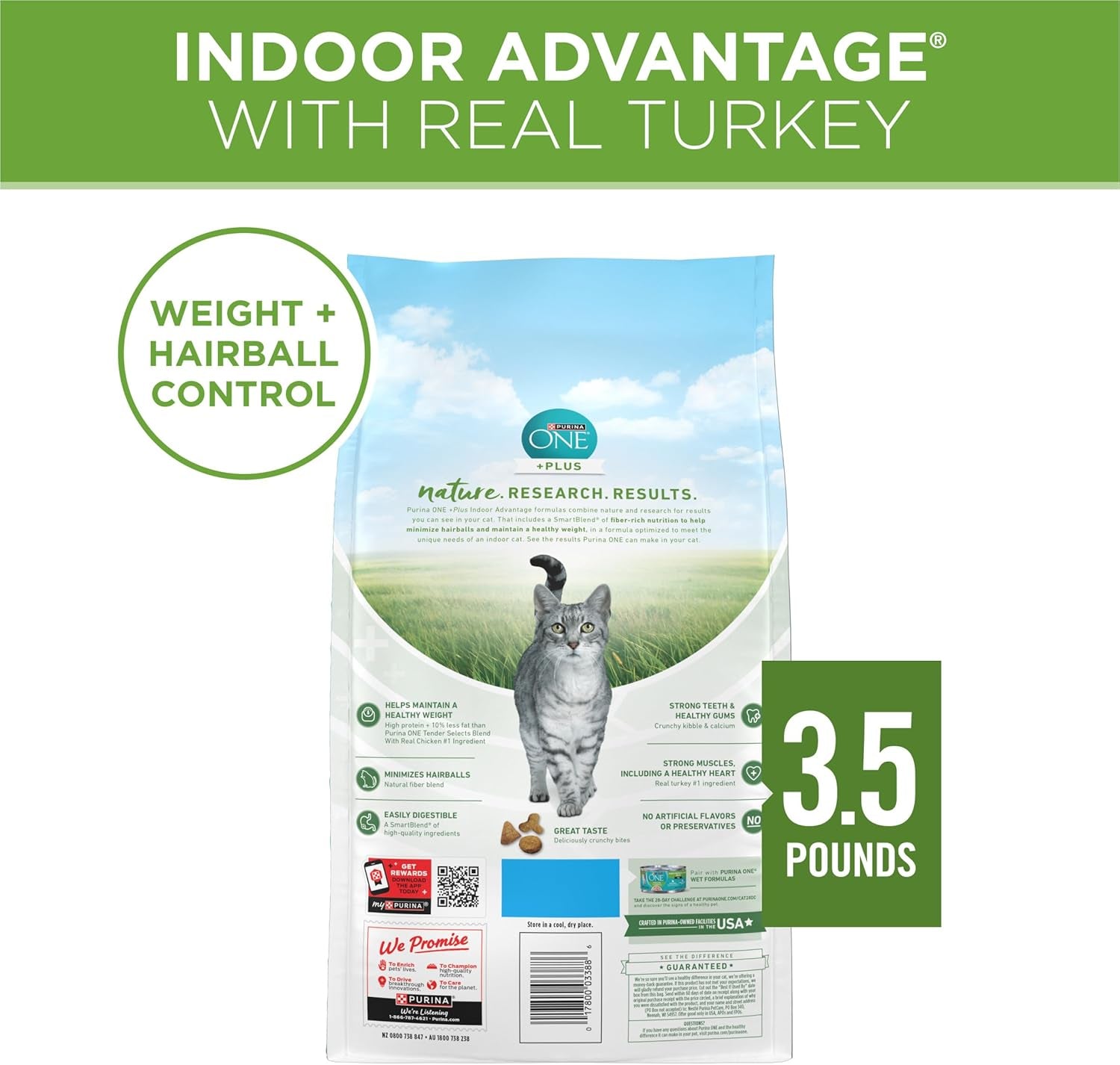 Natural, Low Fat, Weight Control, Indoor Dry Cat Food, +Plus Indoor Advantage - 3.5 Lb. Bag
