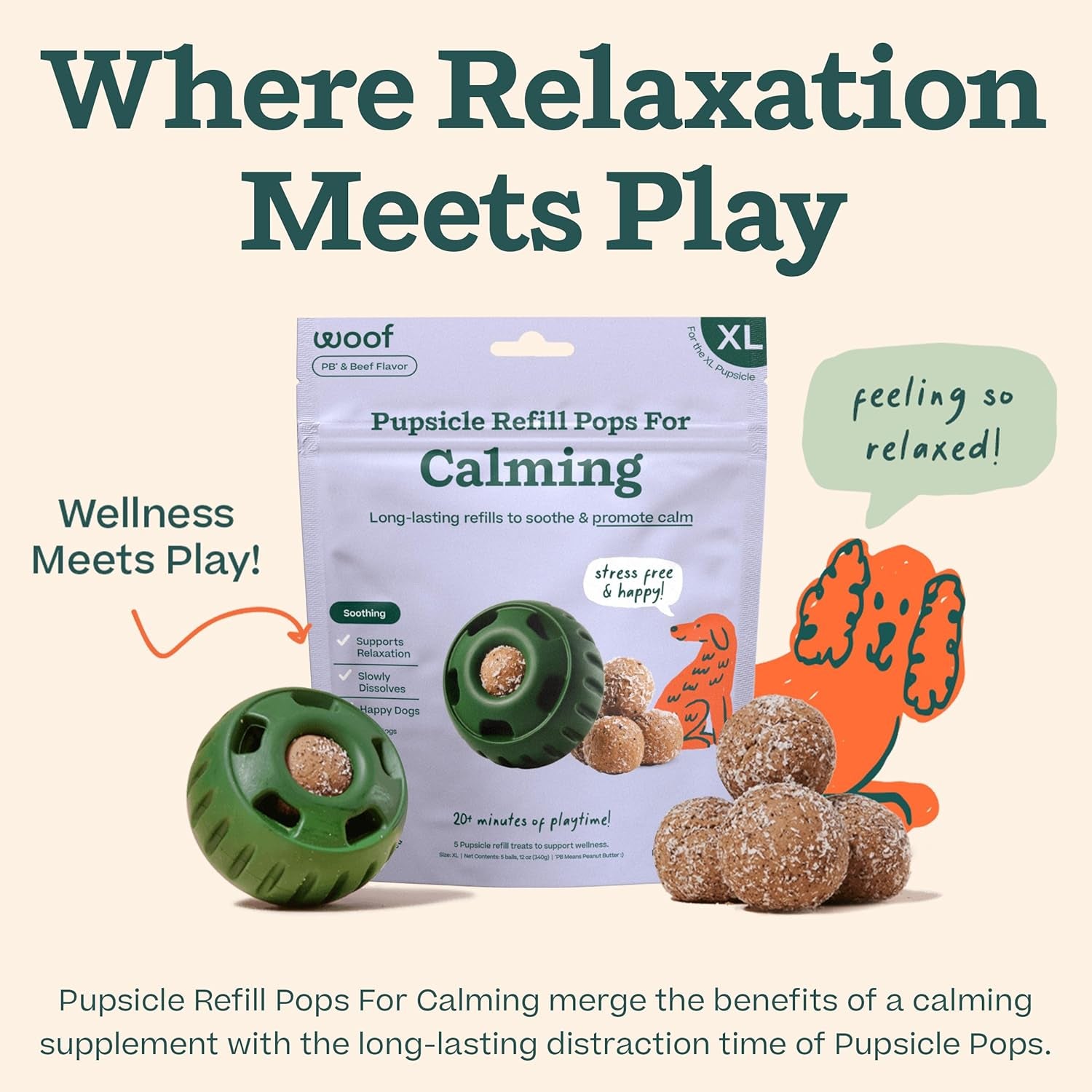 Pupsicle Refill Pops for Calming - Long-Lasting Refills for the Pupsicle Toy to Promote Calm - Calming Dog Treats - Magnesium for Dogs- XL Pops - 5 Count