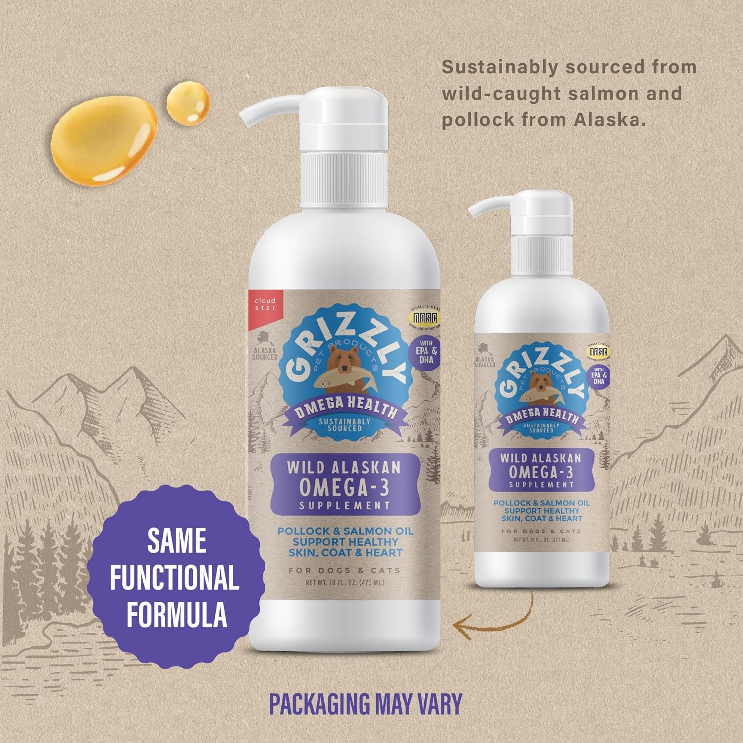 Omega Health Liquid Omega-3 Supplement for Dogs and Cats, 16 Ounce Bottle