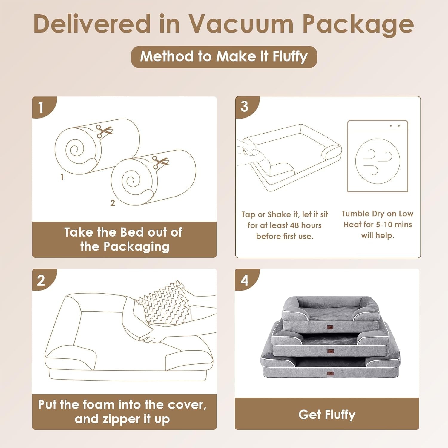 Orthopedic Dog Beds Large Sized Dog, Waterproof Memory Foam Pet Bed with Sides, Non-Slip Bottom Large Pet Bed with Washable Removable Cover, Grey