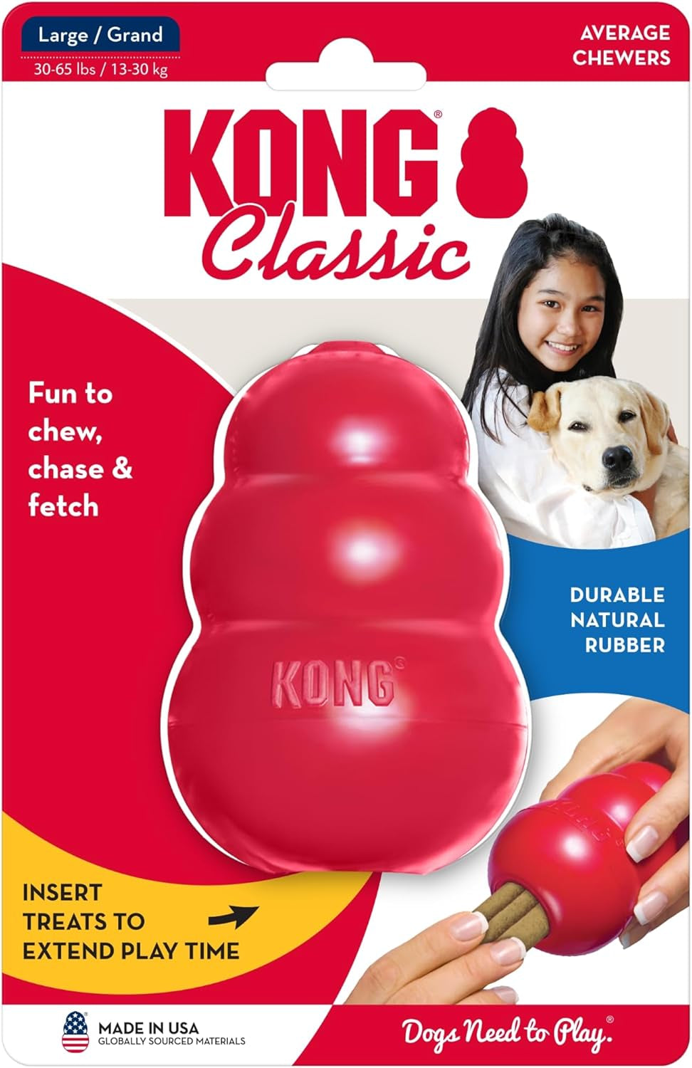 Classic Stuffable Dog Toy - Fetch & Chew Toy for Dogs - Treat-Filling Capabilities & Erratic Bounce for Extended Play Time - Durable Natural Rubber Material - for Large Dogs