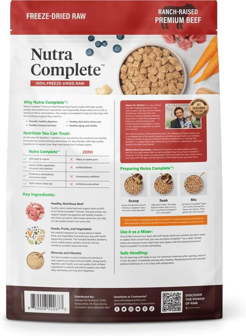 Nutra Complete Freeze Dried Raw Dog Food, Veterinarian Formulated with Antioxidants, Prebiotics & Amino Acids (3 Pound, Beef)
