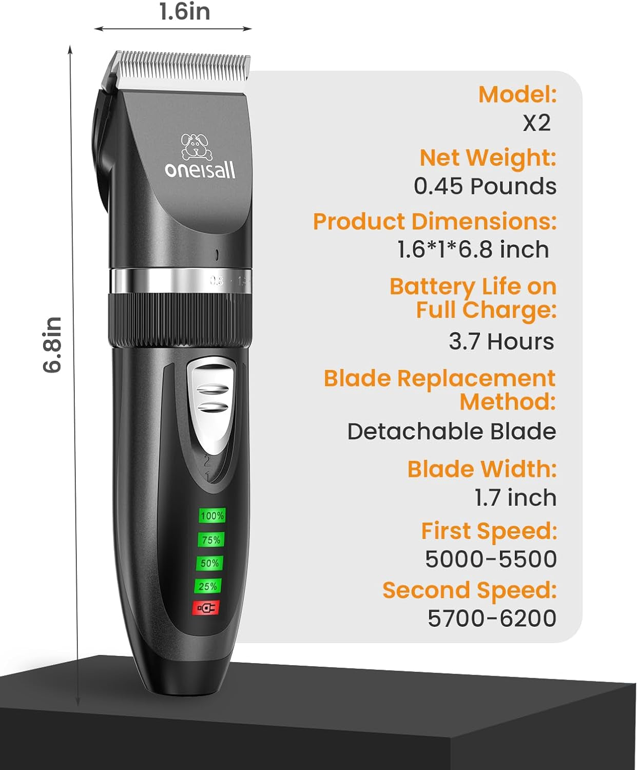 Quiet Cat Clippers for Matted & Long Hair, 2-Speed Cordless Pet Shaver Grooming Kit for Cats, Small Dogs & Animals (Black)