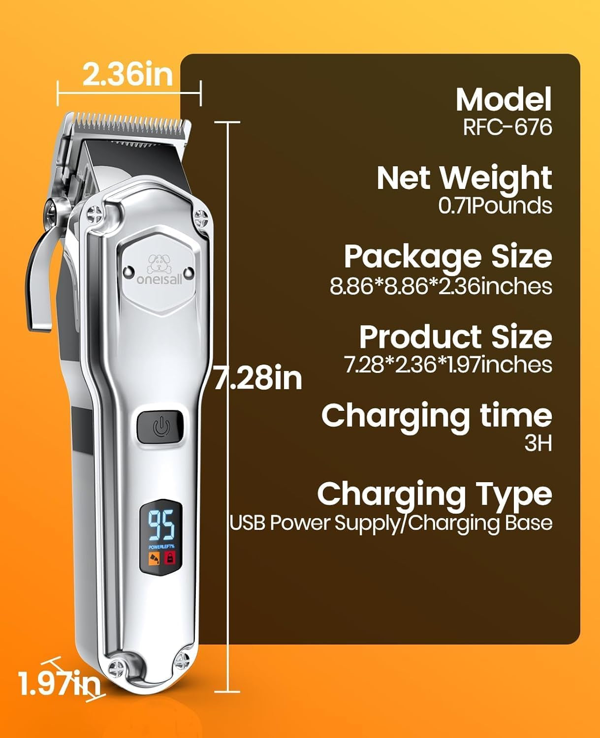 Dog Clippers for Grooming for Thick Heavy Coats/Low Noise Rechargeable Cordless Pet Shaver with Stainless Steel Blade/Waterproof Dog Shaver for Dogs Pets and Animals (Sliver)