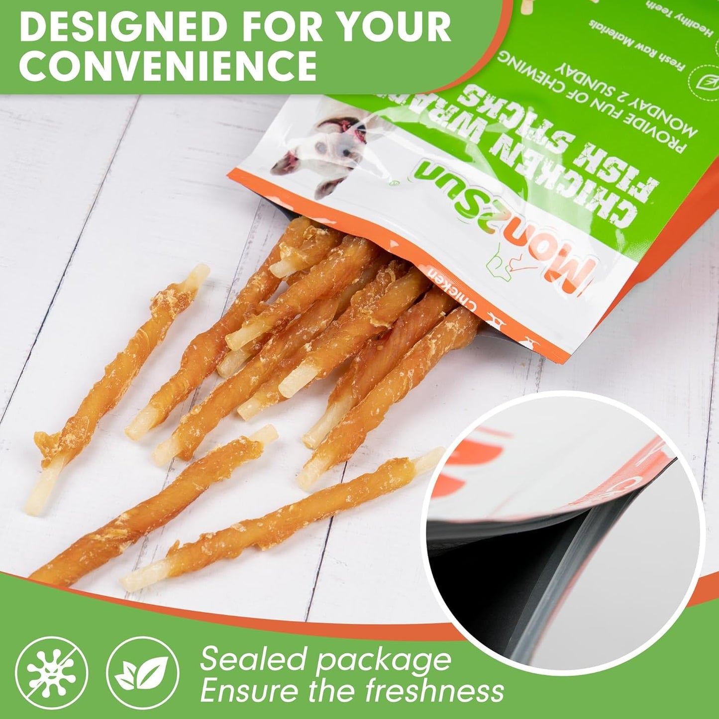 Rawhide Free Dog Treats Chicken Wrapped Cod Sticks for Small Dogs Healthy Training Treats Soft Snacks (14.11 Ounce -Pack of 1)