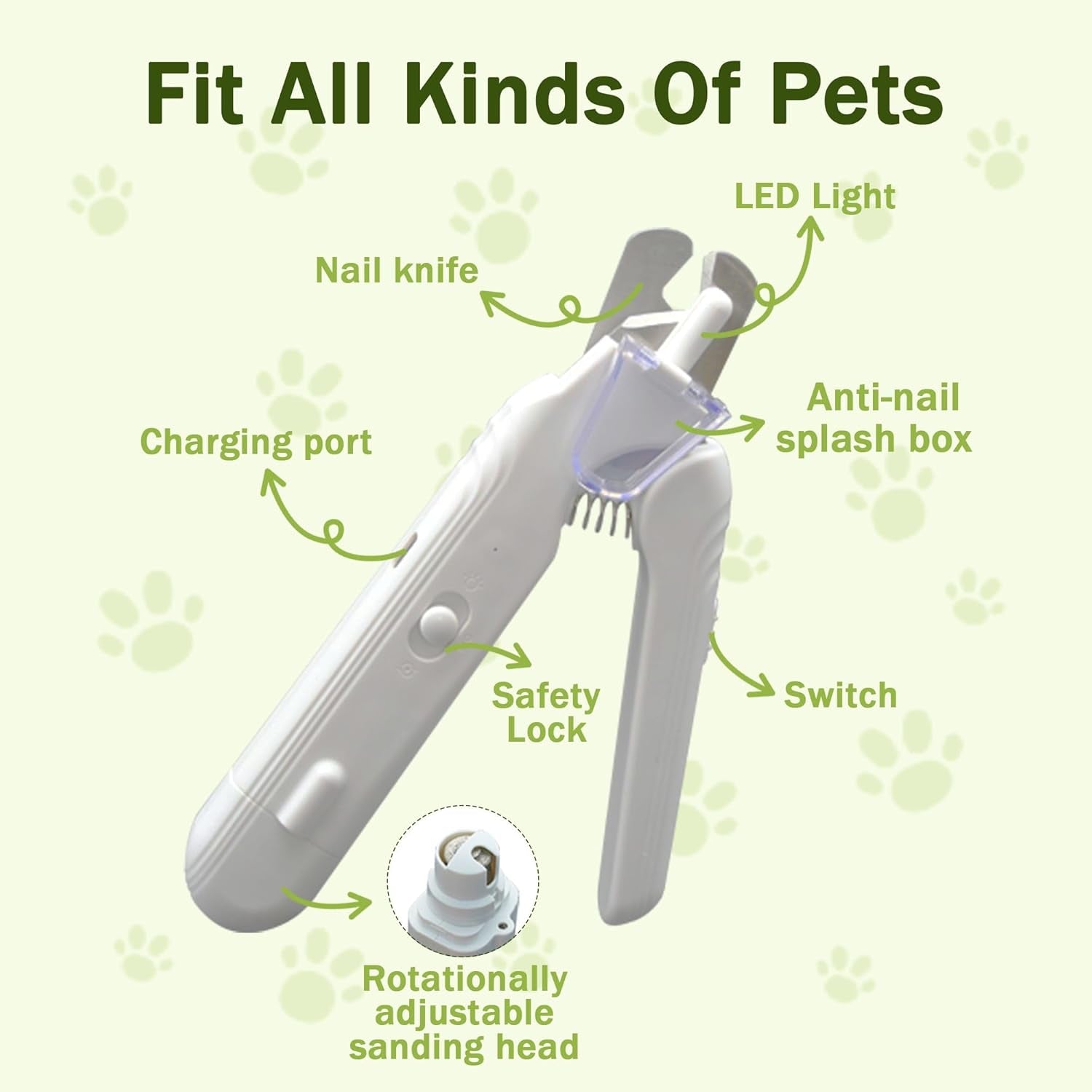 2-In-1 Dog Nail Grinder & Dog Nail Clippers Trimmers for Large Medium Small Dogs Cats Pets Claw Trimmer with LED Lights (Green)