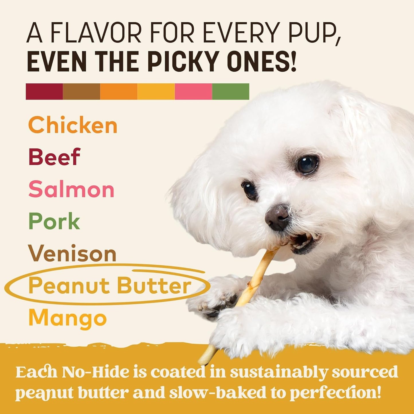 No Hide Stix - Long Lasting Rawhide Free Small Dog Chews Sticks, Peanut Butter - 20 Count Value Pack