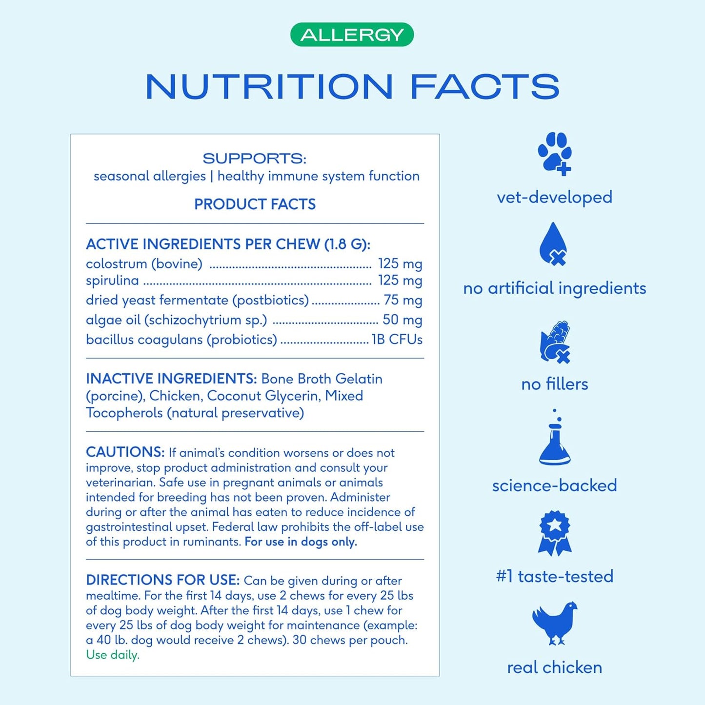 Dog Allergy Chews - Dog Allergy Relief with Probiotics and Colostrum for Itchy Skin Relief to Support Seasonal Allergy and Healthy Immune System - All Natural Anti-Histamine - 60 Chews