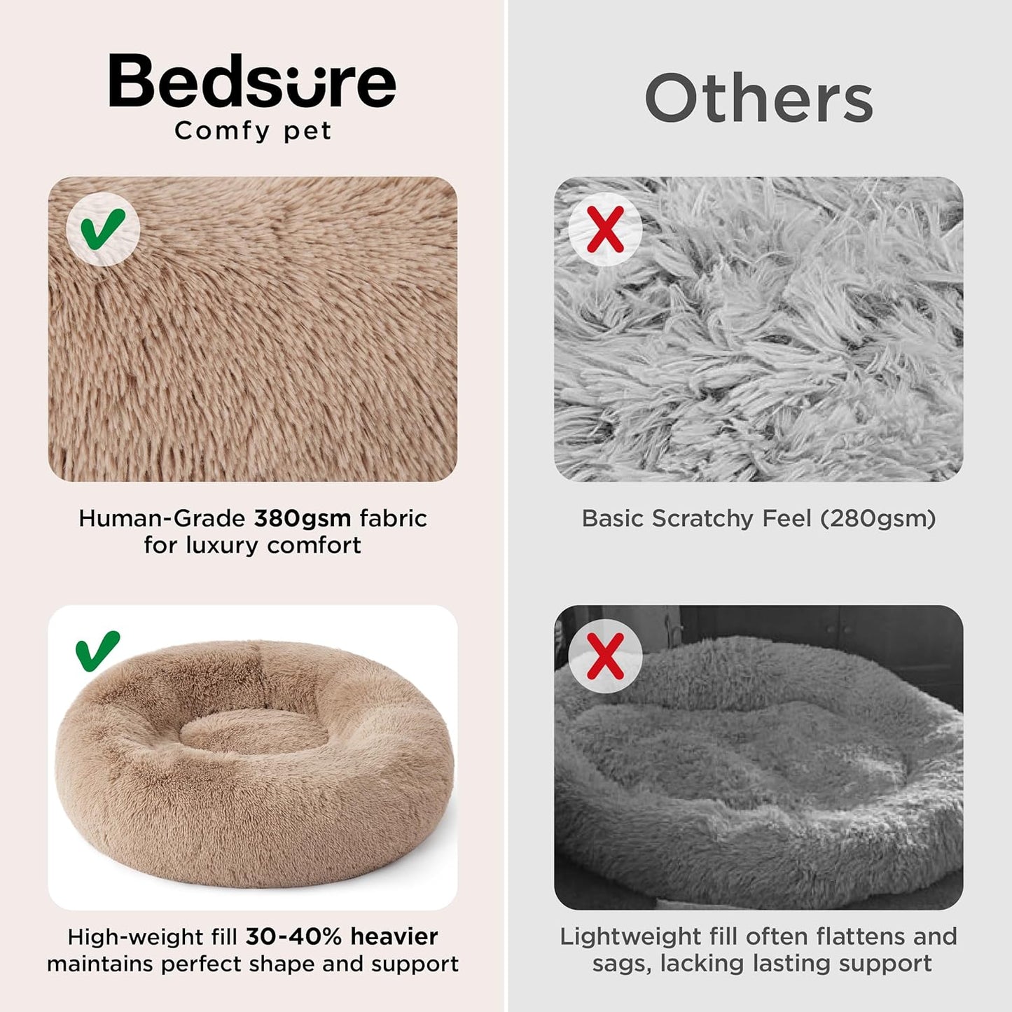 Calming Dog Bed Medium Size Dog - Donut Washable Medium Pet Bed, 30 Inches Anti-Slip round Fluffy Plush Faux Fur Cat Bed, Fits up to 45 Lbs Pets, Camel