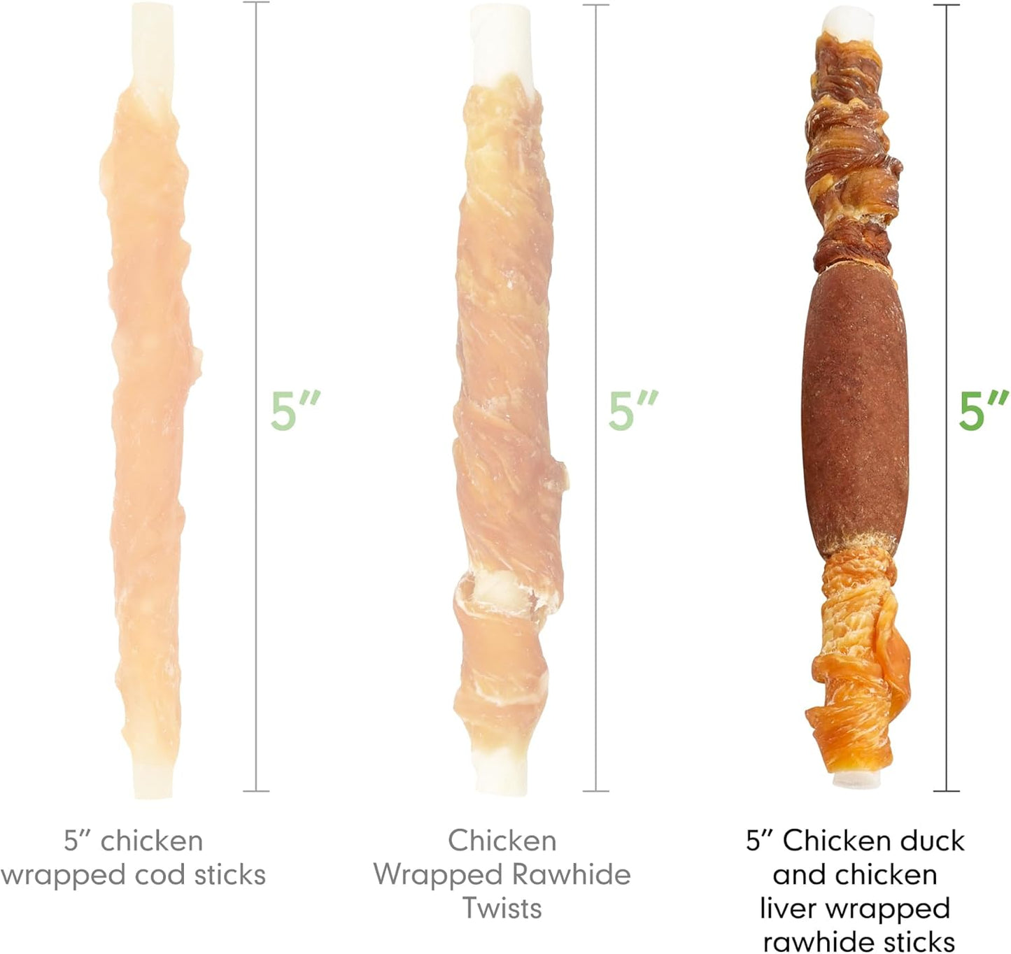 Dog Treats, Triple Flavor 5 Inch Chicken Liver Duck and Chicken Wrapped Rawhide Snacks for Small and Medium Dogs, 31.75 Oz (45 Count-Pack of 1)