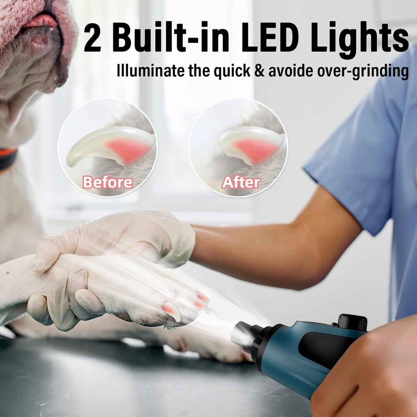 Smart 6-Speed Dog Nail Grinder - 50% More Power Pet Nail Grinder with 2 LED Lights Quiet Rechargeable Electric Dog Nail Trimmers File Toenail Grinder for Large Medium Small Dogs & Cats (DB)