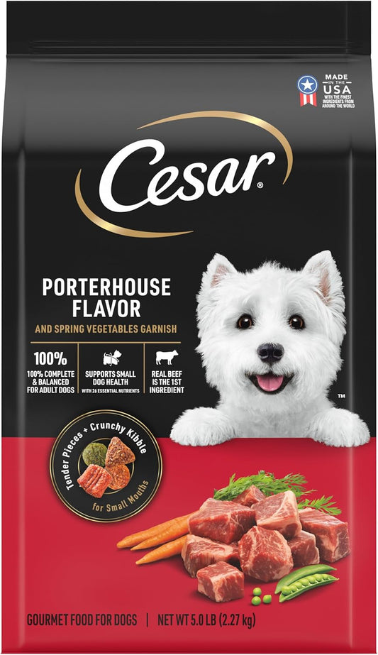 Small Breed Dry Dog Food Porterhouse Flavor and Spring Vegetables Garnish, 5 Lb. Bag