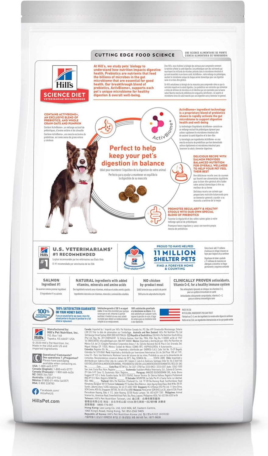 Perfect Digestion, Adult 1-6, Digestive Support, Dry Dog Food, Salmon, Brown Rice, & Whole Oats, 22 Lb Bag