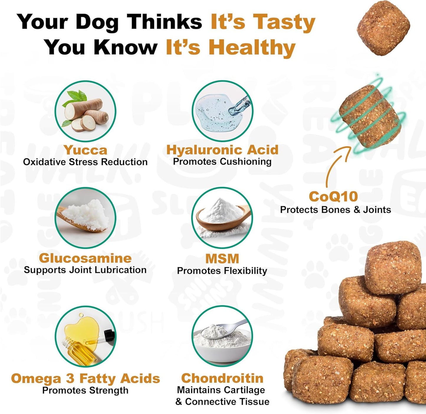 , Hip and Joint Supplement for Dogs, Glucosamine Chondroitin, Premium Hip and Joint Chews for Dogs All Breeds & Sizes, Dog Vitamins and Supplements, (Peanut Butter) 225 Chews