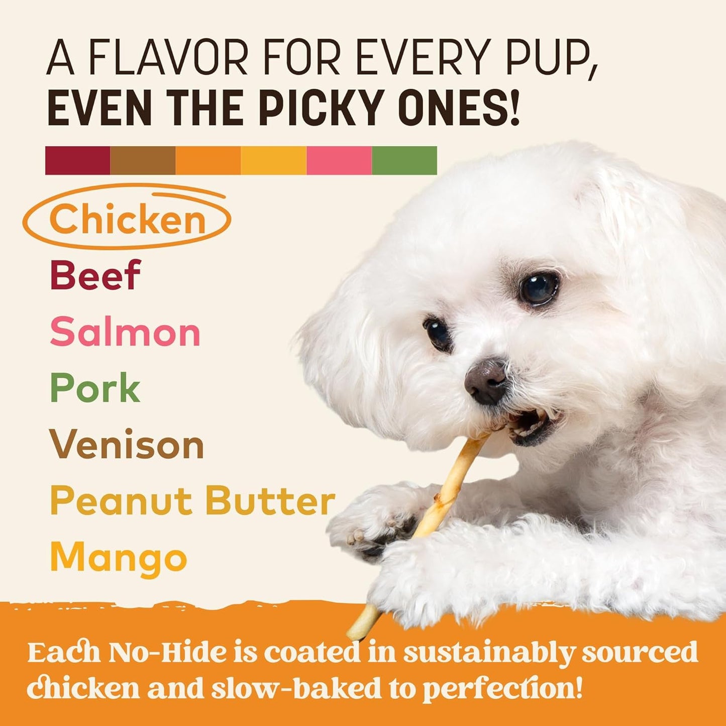 No Hide Stix - Long Lasting Rawhide Free Small Dog Chews Sticks, Chicken - 20 Count Value Pack