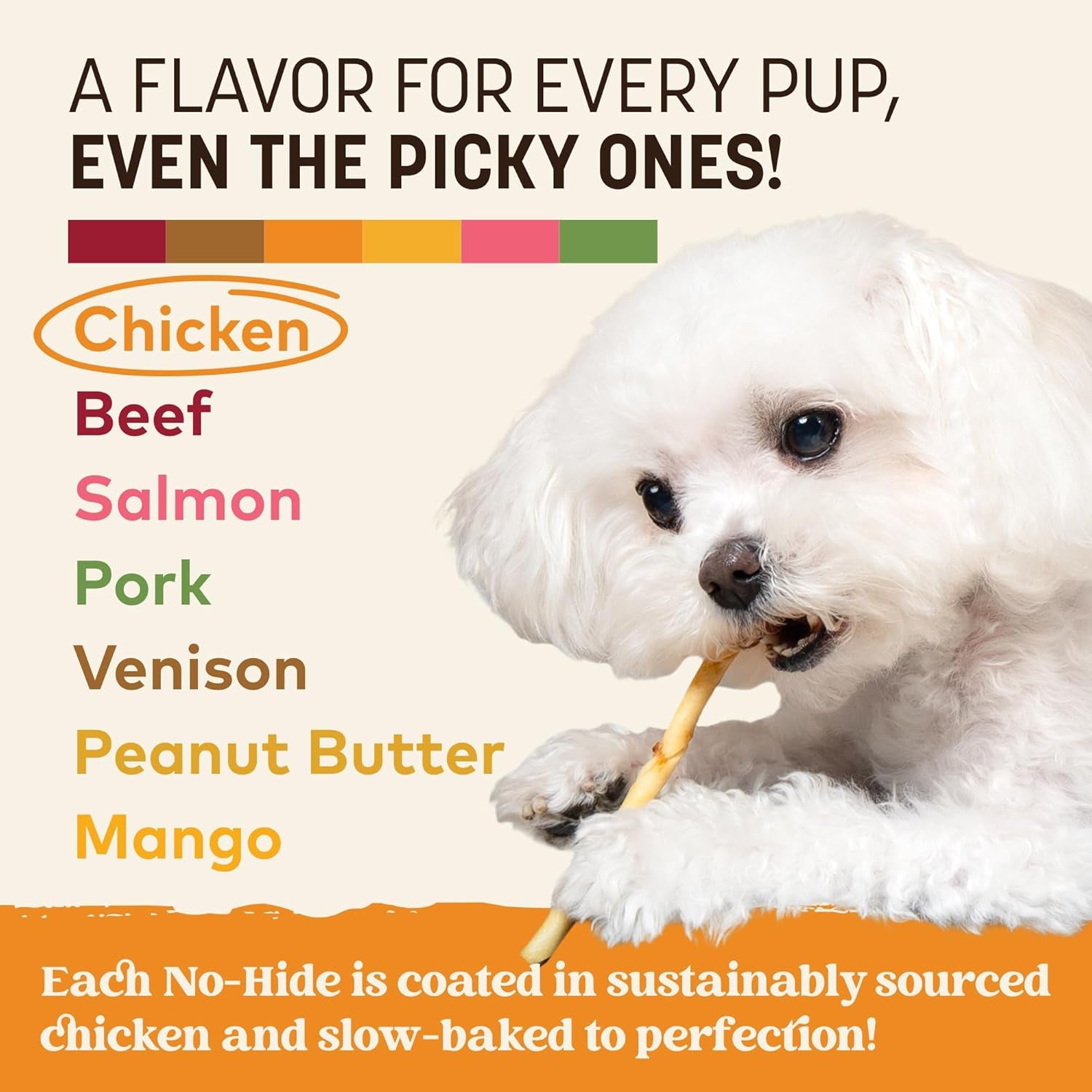 No Hide Stix - Long Lasting Rawhide Free Small Dog Chews Sticks, Chicken - 20 Count Value Pack