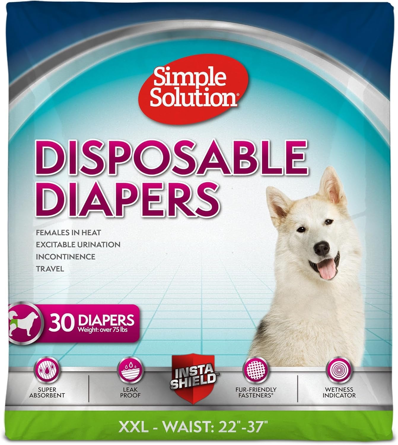 Dog Diapers Female, Dog Diapers, Potty Training, Super Absorbent, Breathable, Wetness Indicator for Urination, 22-37 Inch Waist, (XXL, 30Ct)