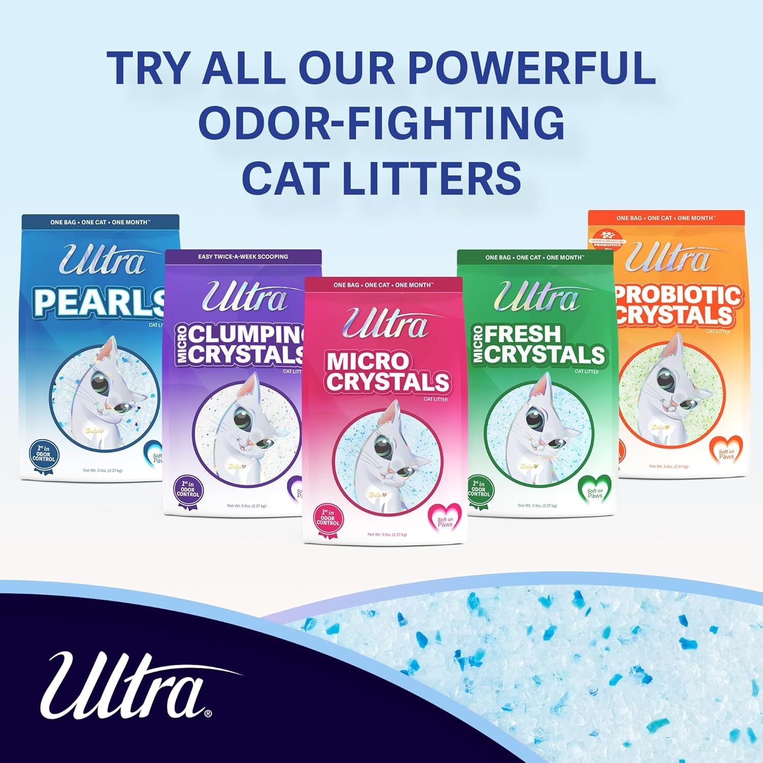 Micro Crystals Cat Litter - 99.9% Dust Free, Soft on Paws, Fragrance Free - 5 Lbs.
