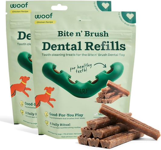 - Bite N' Brush Refills for the Dog Toothbrush Toy - Scrub Plaque and Tartar from Your Dog'S Teeth and Mouth - Dog Dental Chew Toy Treats - Approximately 16 Refills - 2 Pack