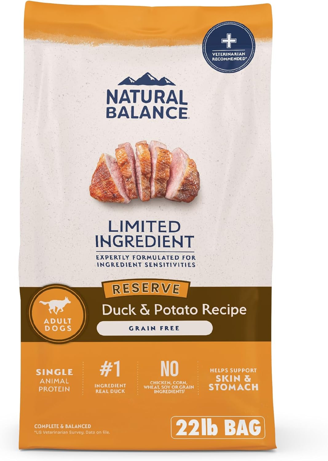Limited Ingredient Adult Grain-Free Dry Dog Food, Reserve Duck & Potato Recipe, 22 Pound (Pack of 1)