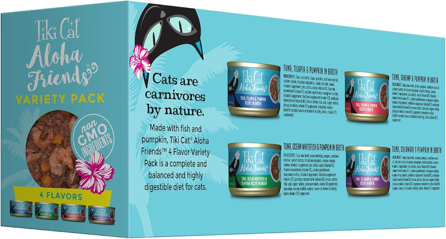 Tiki Cat Aloha Friends Variety Pack, Seafood Flavors with Pumpkin, Wet, High-Protein & High-Moisture Cat Food, for All Life Stages, 3 Oz. Cans (Pack of 12)
