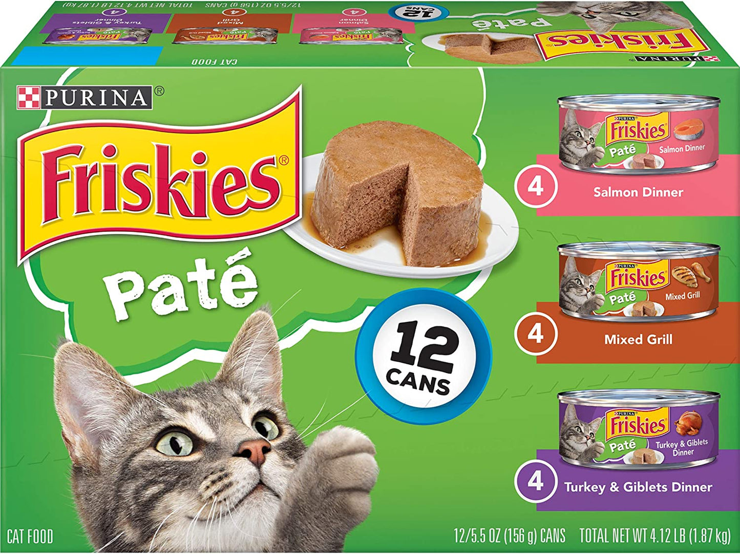 Purina  Wet Cat Food Pate Variety Pack Salmon Dinner, Turkey and Giblets Dinner and Mixed Grill - (2 Packs of 12) 5.5 Oz. Cans