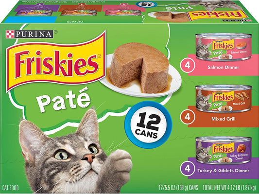 Purina  Wet Cat Food Pate Variety Pack Salmon Dinner, Turkey and Giblets Dinner and Mixed Grill - (2 Packs of 12) 5.5 Oz. Cans