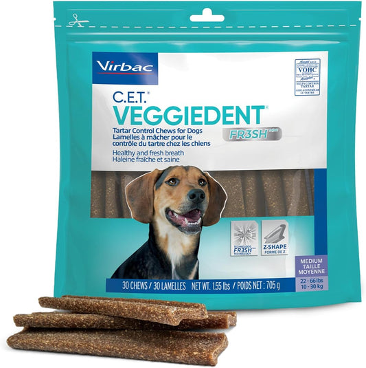 C.E.T. VEGGIEDENT FR3SH Tartar Control Chews for Dogs, Medium, Beef, 1.6 Pounds