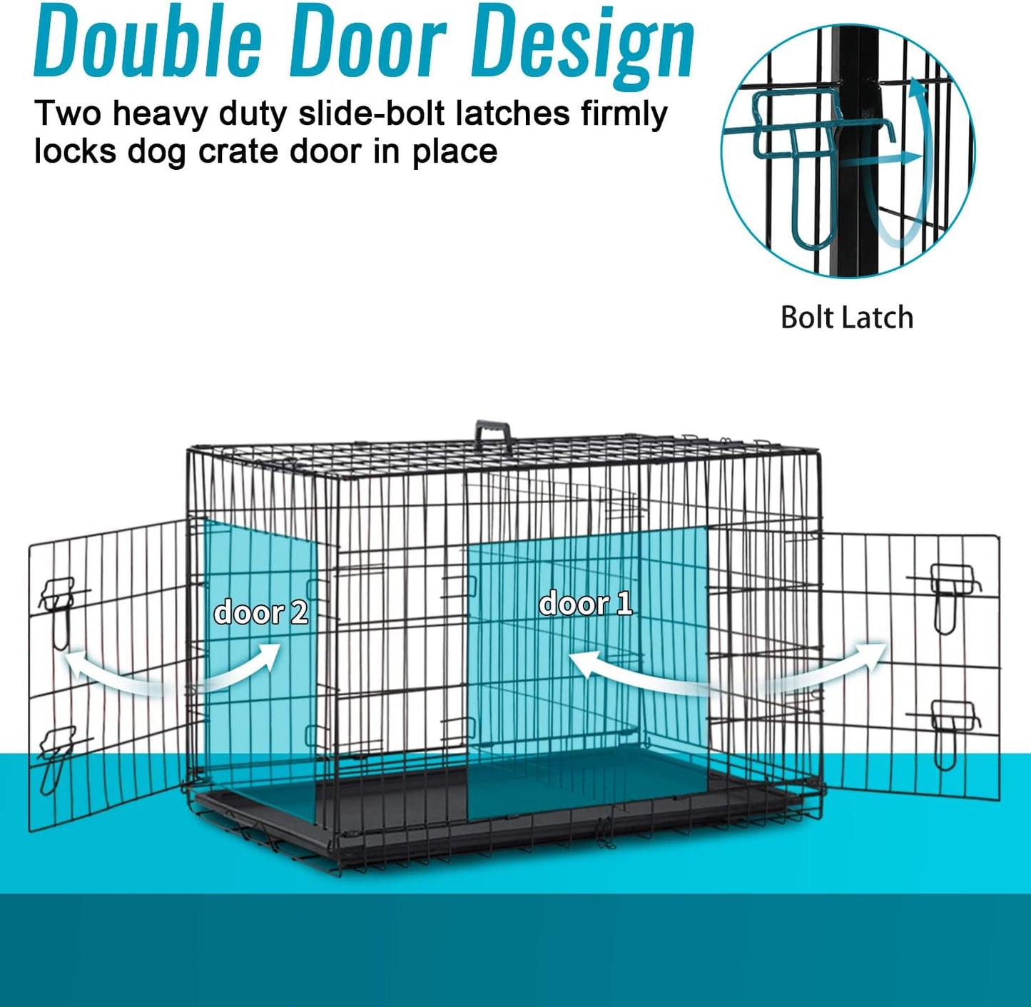 Dog Crate for Small Dogs 24 Inch Folding Metal Wirepet Cage Double Door W/Divider Panel Indoor Outdoor Kennel Leak-Proof Plastic Tray,Black