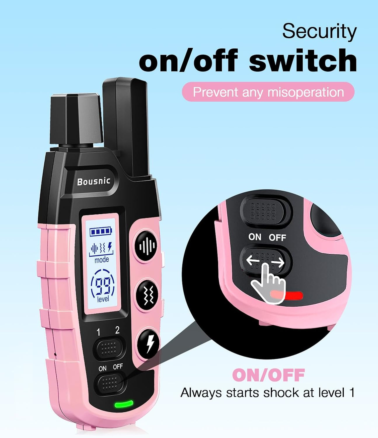 Dog Shock Collar - 3300Ft Dog Training Collar with Remote for 5-120Lbs Small Medium Large Dogs Rechargeable Waterproof E Collar with Beep (1-8), Vibration(1-16), Safe Shock(1-99) (Lightpink)