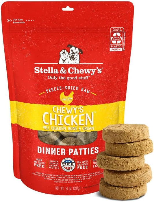 Freeze-Dried Raw Dinner Patties - Chicken Recipe - High Protein Grain-Free Puppy & Dog Food - Perfect for Picky Eaters - 14 Oz