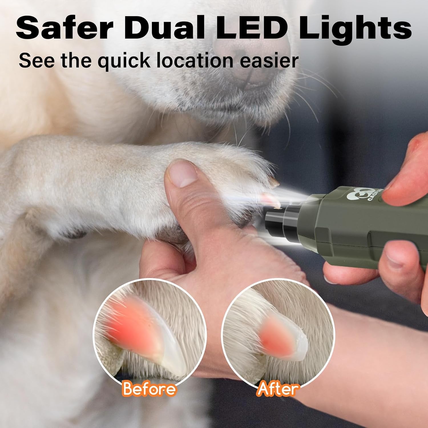 6-Speed Dog Nail Grinder - Newest Enhanced Pet Nail Grinder Super Quiet Rechargeable Electric Dog Nail Trimmer Painless Paws Grooming & Smoothing Tool for Large Medium Small Dogs (Army Green)