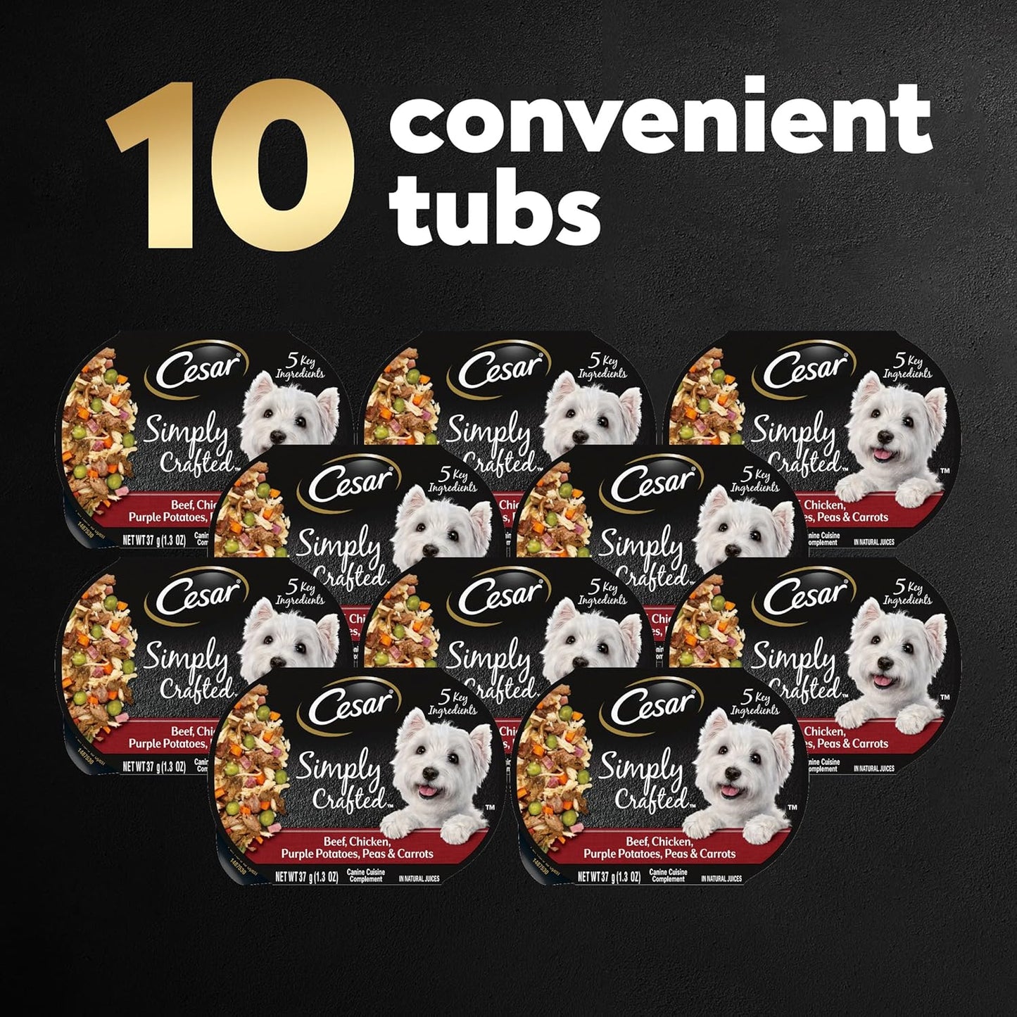 Simply Crafted Adult Wet Dog Food Meal Topper, Beef, Chicken, Purple Potatoes, Peas & Carrots, 1.3Oz. (10 Count, Pack of 1)