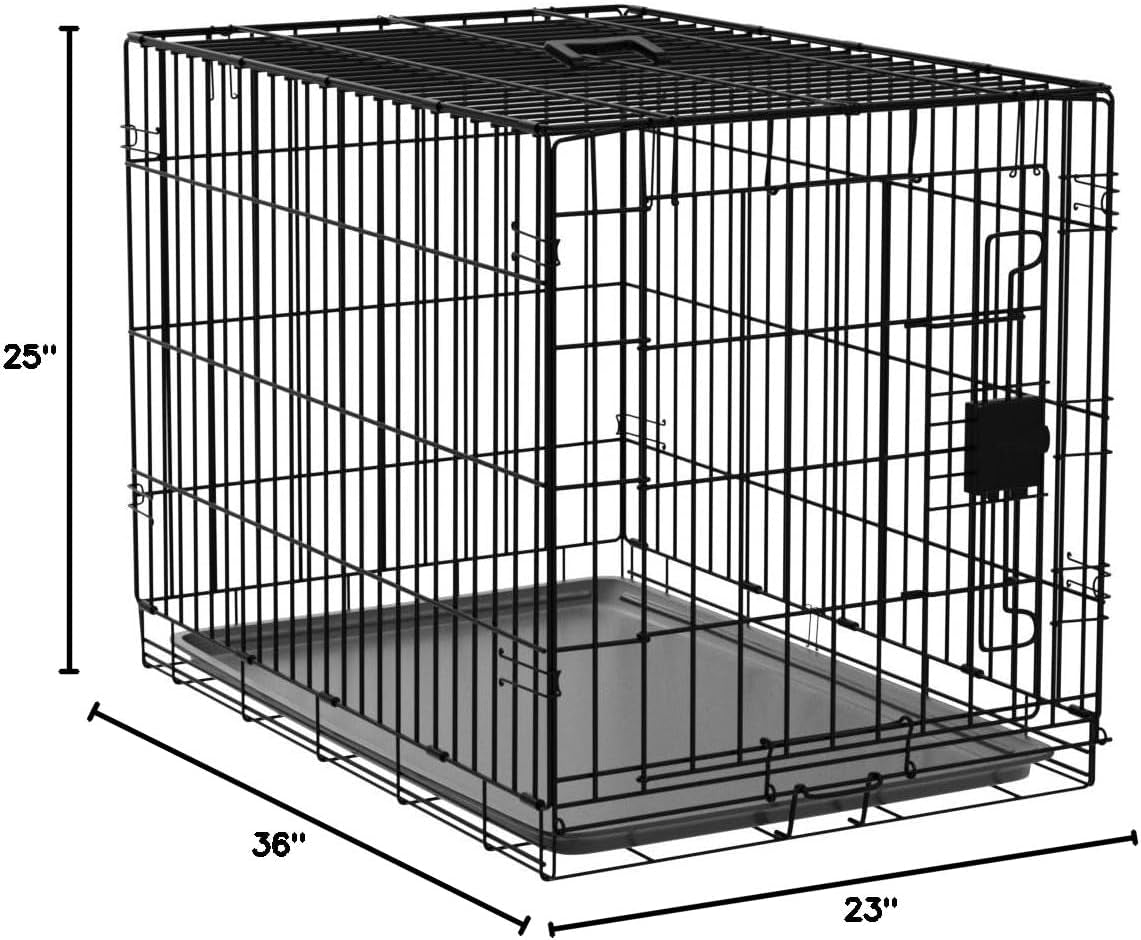 Durable, Foldable, Collapsible, Portable Metal Wire Dog Crate with Tray, Single Door with Divider Panel, Easy to Assemble & Clean, 36 X 23 X 25 In, Black