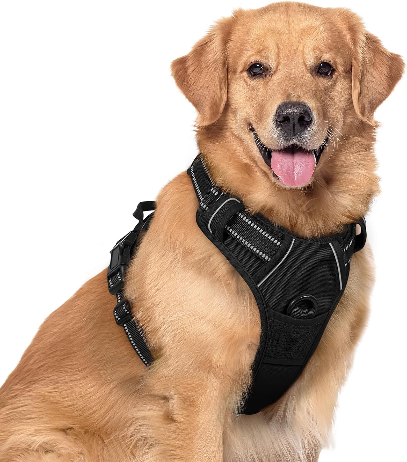 Dog Harness No Pull with 2 Leash Clips, Adjustable Soft Padded, Reflective Oxford No Choke Pet Vest with Easy Control Handle for Large Dogs, Black, XL
