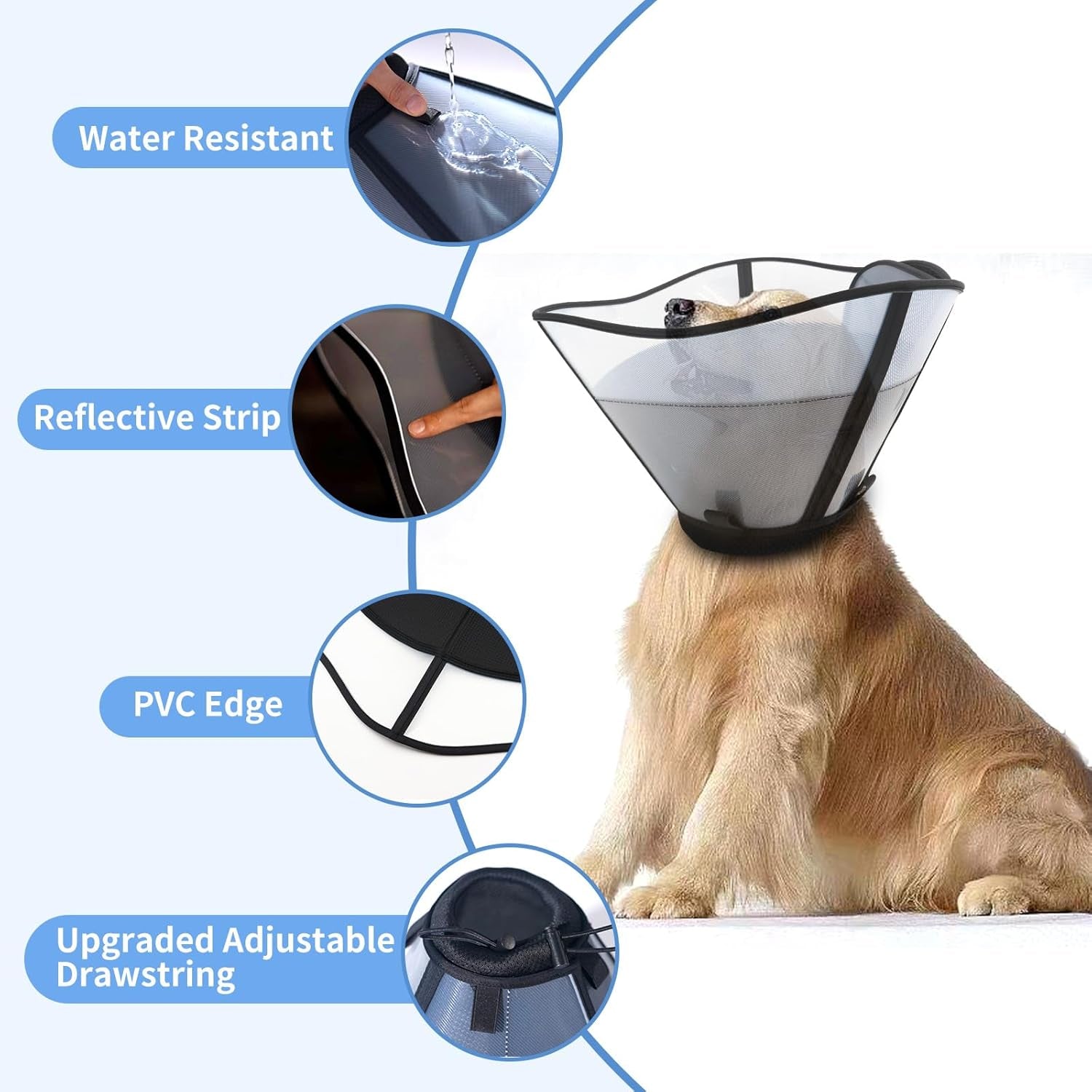 Soft Dog Cone for Dogs after Surgery, Breathable Pet Recovery Collar for Large Medium Dogs, Adjustable Dog Cone Collar, Elizabethan Collar (L, Black)