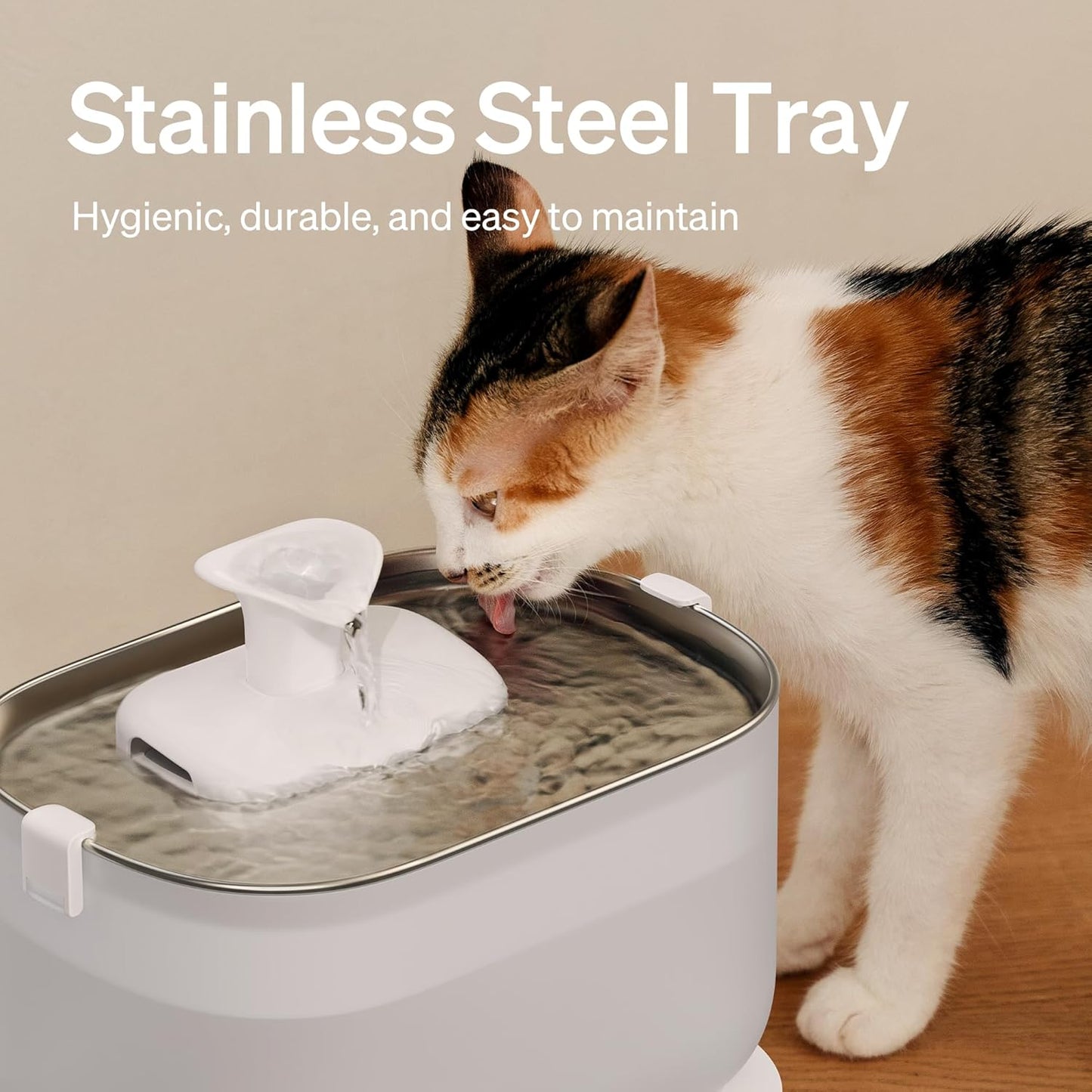Cat Water Fountain, Cat Fountain Indoor Stainless Steel Tray, 2.5L/84Oz Wireless Pump Pet Water Fountain, Cat Water Dispenser with Two Flow Modes, Pet Fountain for Drinking Easy Clean
