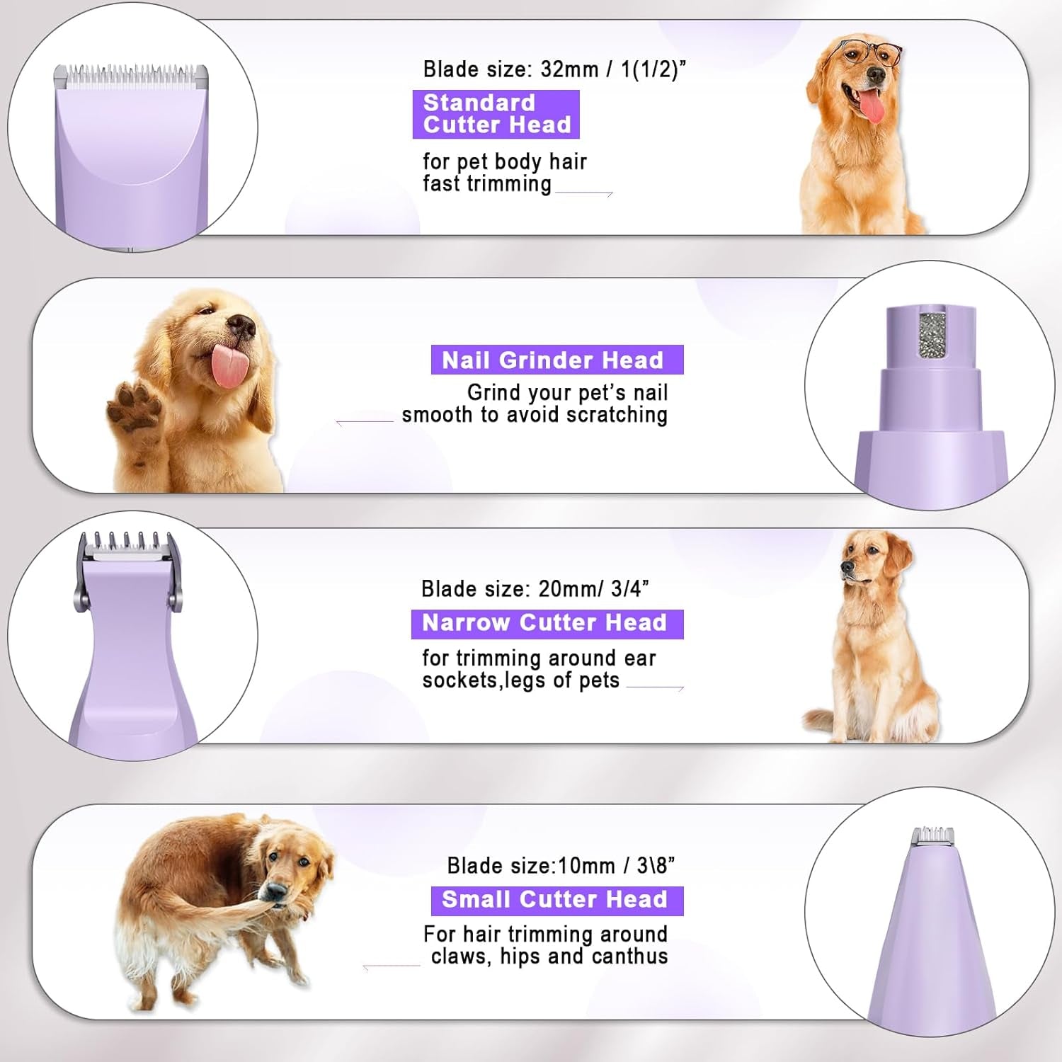 Dog Grooming Clippers Kit-Electric Rechargeable Cat Trimmer Tools-Cordless Quiet Pet Nail Paw Grinder-4 in 1 Multifunctional Low Noise Shaver-Razor for Feet Face Ears Toenail Eye