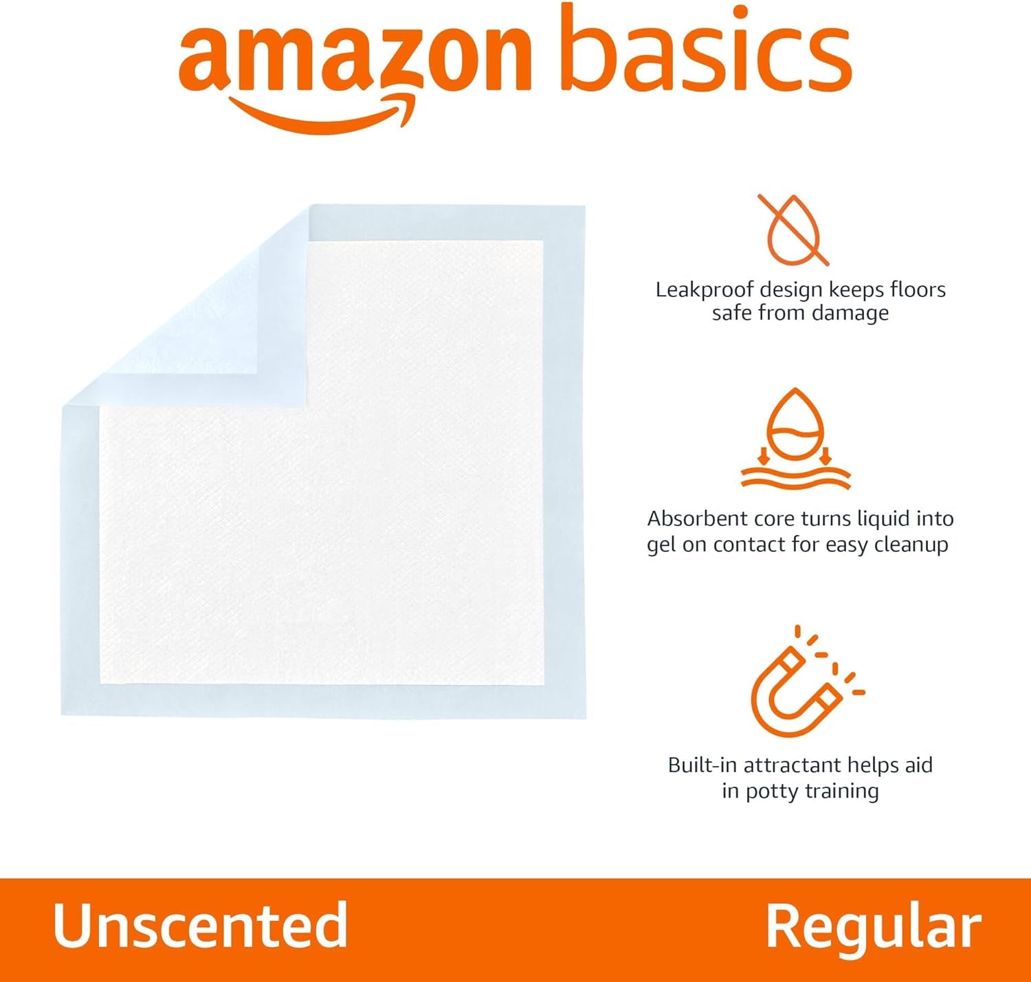 Dog and Puppy Pee Pads, 5-Layer Leak-Proof Super Absorbent, Quick-Dry Surface, Potty Training, Regular (22X22"), 50 Count, Blue & White