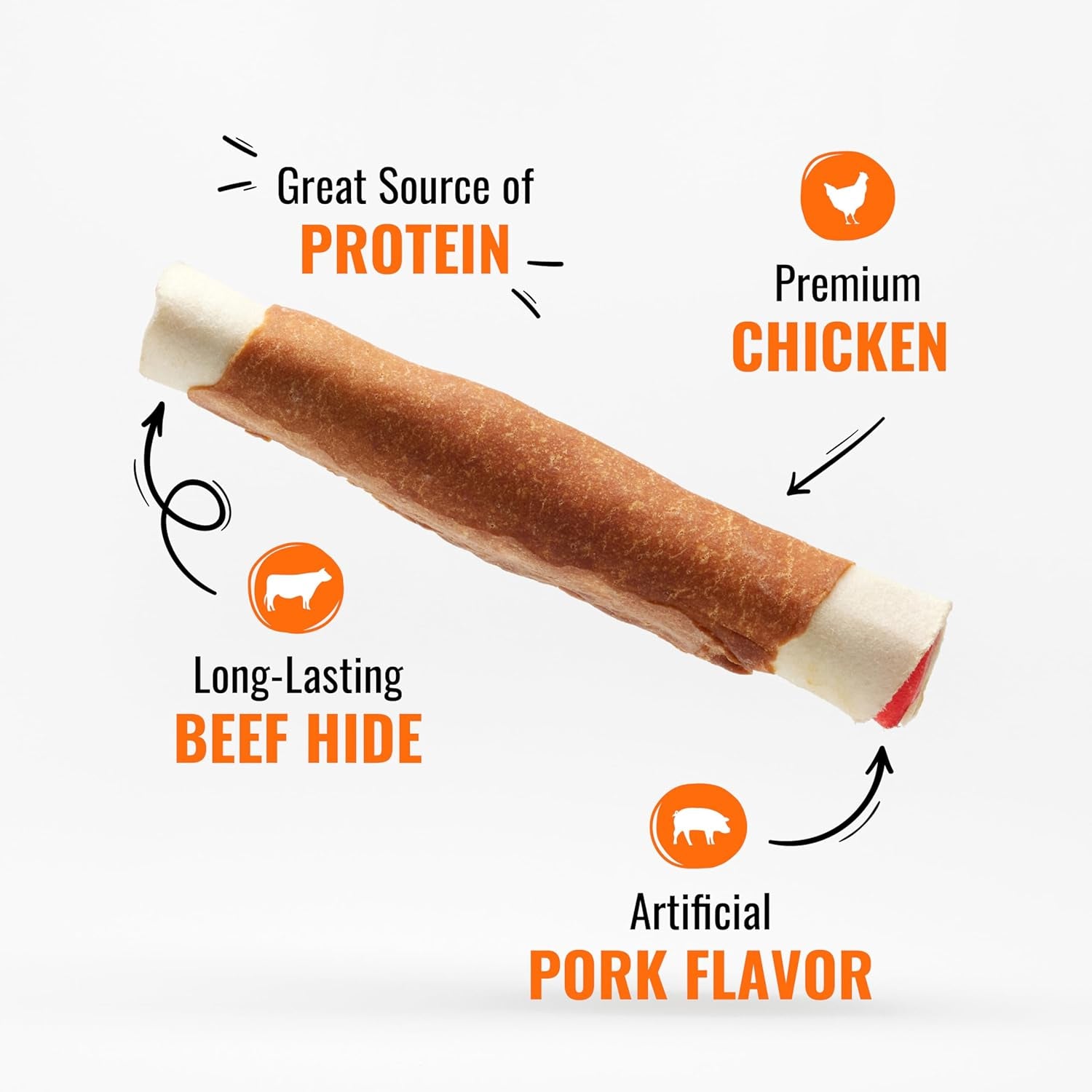 Good ‘N’ Fun Triple Flavor Rolls for Large Dogs, Treat Your Dog to Long-Lasting Chews Made with Beef Hide, Chicken and Artificial Pork Flavor, 6 Count