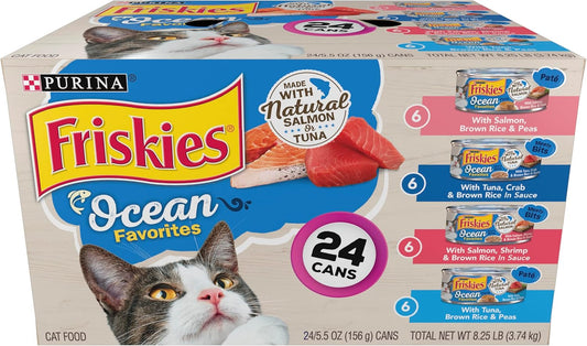 Purina  Ocean Favorites Wet Cat Food Pate and Meaty Bits Variety Pack with Salmon and Tuna - (Pack of 24) 5.5 Oz. Cans