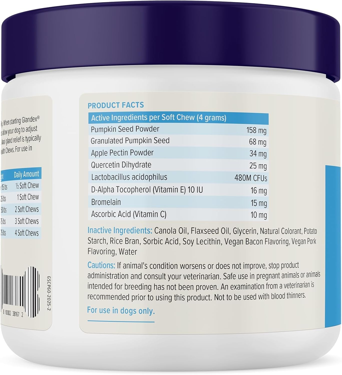 Labs Glandex Anal Gland Soft Chew Treats with Pumpkin for Dogs Digestive Enzymes, Probiotics Fiber Supplement for Dogs Boot the Scoot (Bacon Flavor Chews, 60 Count)