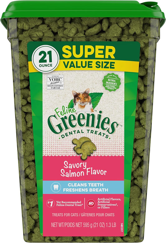 Feline Adult Dental Cat Treats, Savory Salmon Flavor, 21 Oz. Tub