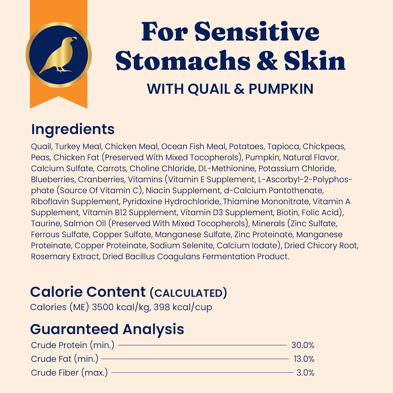 Sensitive Stomach Dry Cat Food - Grain Free & Gluten Free Sensitive Stomach Cat Food for Indoor Adult & Senior Cats - Dry Kibble for Cats W/Quail, Pumpkin & Probiotics for Gut Health - 6Lb