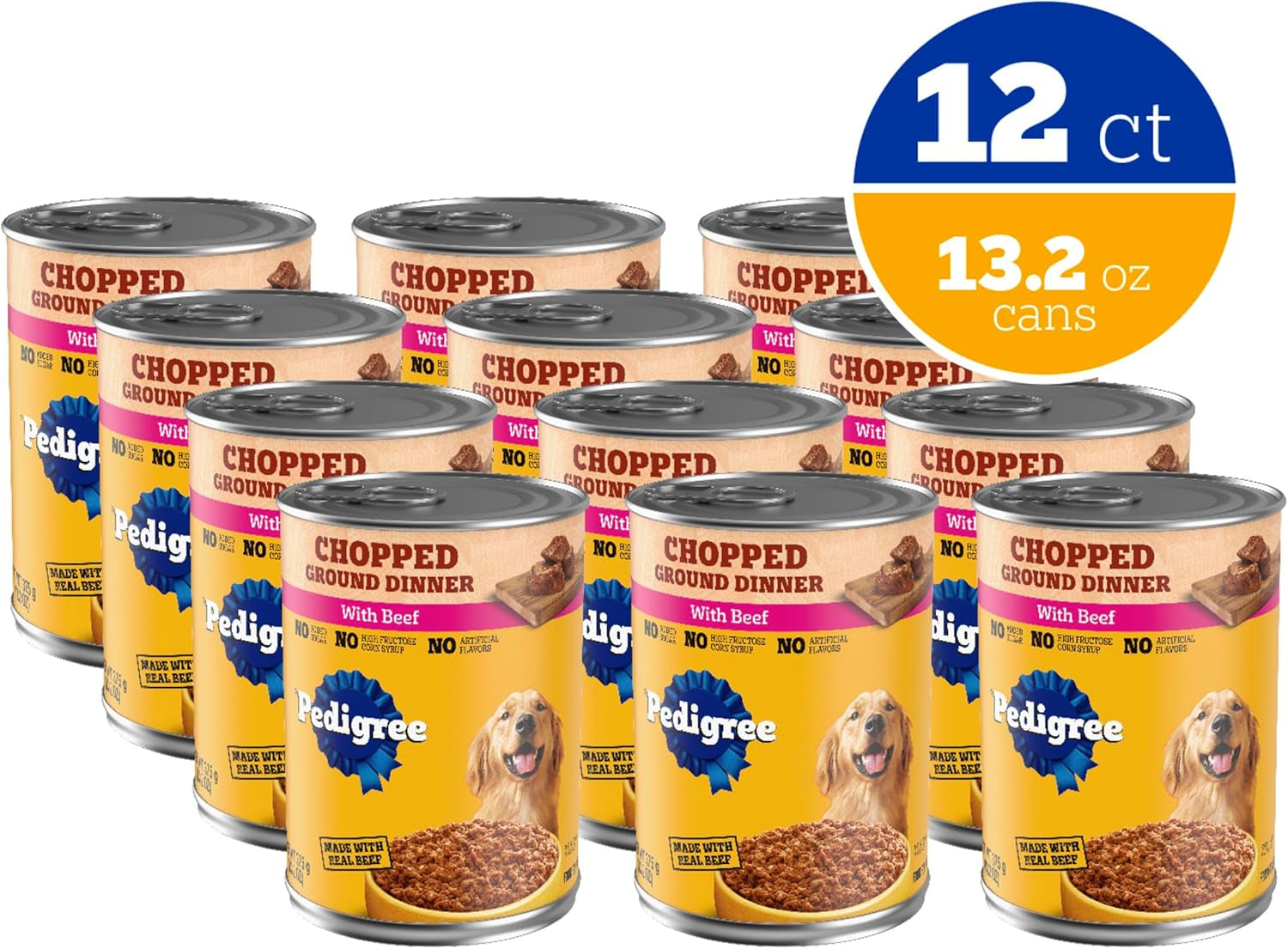 Chopped Ground Dinner Adult Canned Soft Wet Dog Food Beef Flavor, 13.2 Oz. Cans (12 Count, Pack of 1)